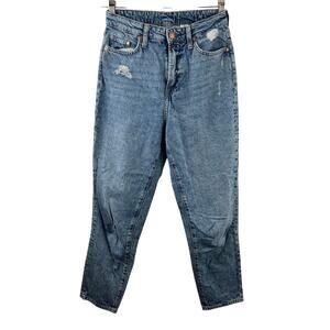 H&M Blue Mom Jeans Cotton Denim Distressed Ultra High Waist Straight Leg Size 4